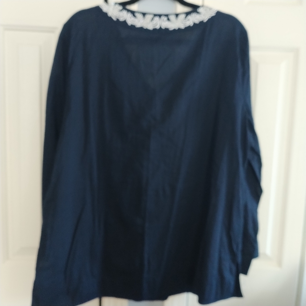 Preston & York Dark Navy V Neck w Beads & Sequins Tunic Top XL - Picture 5 of 14